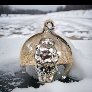 Hand Blown Clear Glass Silver Santa Christmas Ornament